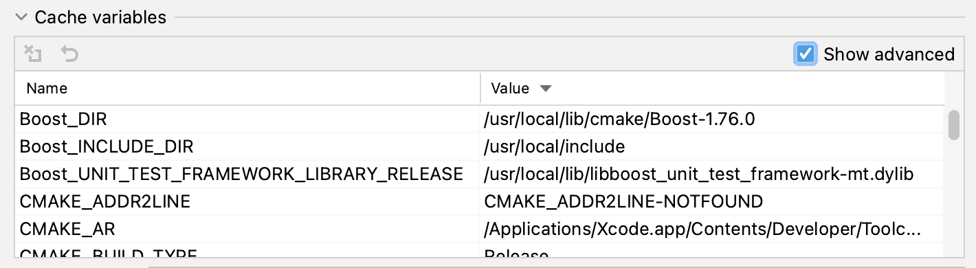 Show advanced CMake variables Show advanced CMake variables